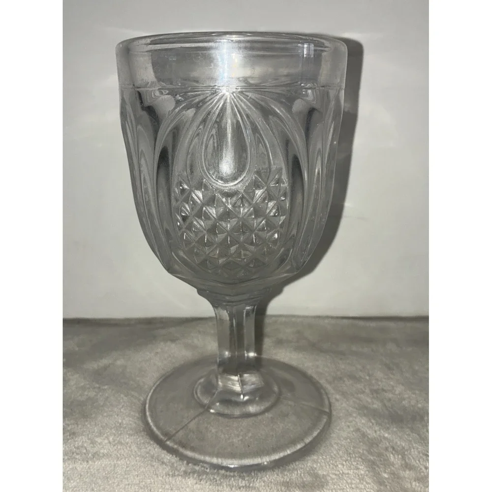 Antique Flint EAPG New England Pineapple Water Goblet Clear Glass